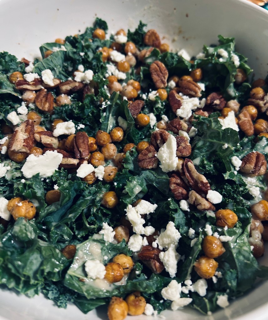 Kale and Chickpea Salad with a Lemon Tahini Dressing - The Haunted Foodie